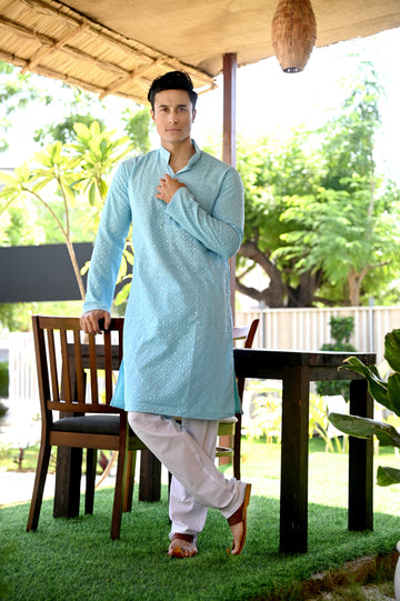 Blue Embroidered Georgette Kurta